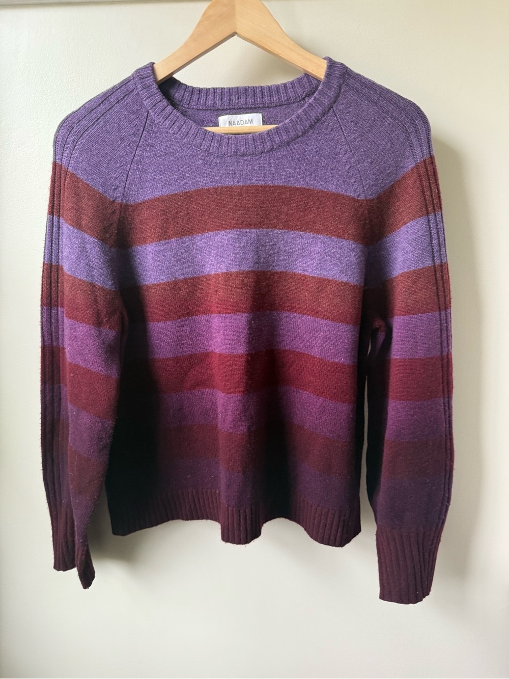 NAADAM Dip Dye Striped Crewneck Sweater Wool Cashmere Purple Cozy Gradient M